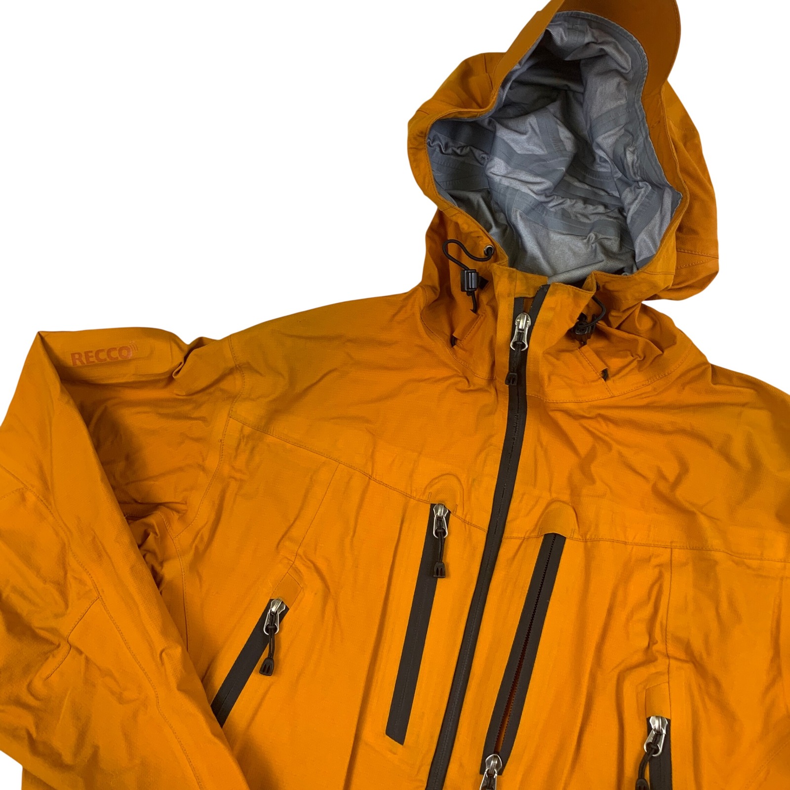 Rei Mens Event Waterproof Shell Jacket Orange Recco Rescue Hooded Medium 785692